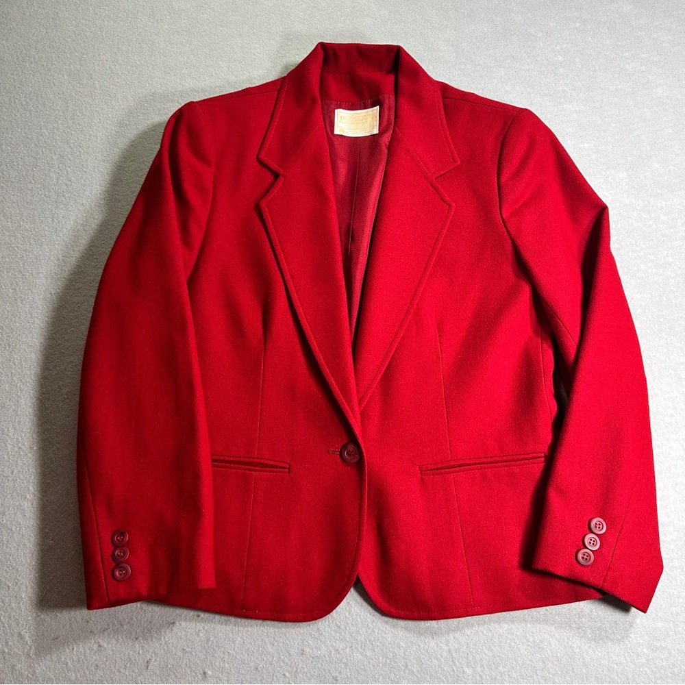 Vintage Pendleton Wool Blazer Womens 8 Red Single Button Classic Made In USA